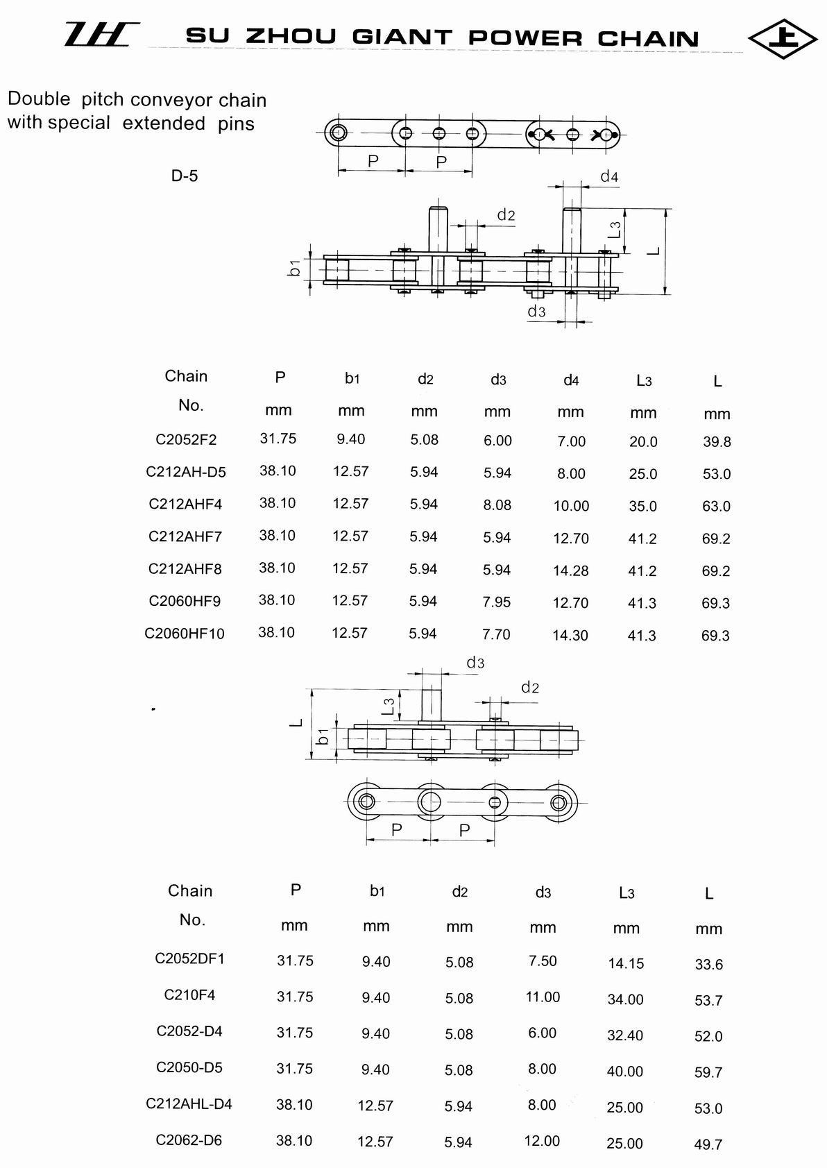 conveyor chains with D type extended pin